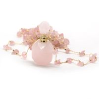 Wholesale Unique Light Yellow Gold Color Natural Rose Pink Quartz Pendant Perfume Bottle Necklace With Stone Chain Jewelry Necklaces
