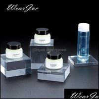 Wholesale Packaging Jewelry Pouches Bags Square Acrylic Solid Display Cube Riser Pedestal Block Shop Retail Skin Care Cosmetic Jar Stand Rack For W