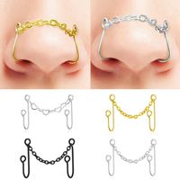 Wholesale Stainless Steel Nose Ring Pun Metal Chain Piercing Jewelry Jewelry Stylish Simple All match Fake Clip Cuff Nose Ring Body Accessories