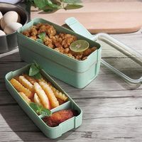 Wholesale Wheat Straw Lunch Box Microwave Bento Boxes Three Tier Dinner Box Health Natural Student Portable Food Storage Colors RRF13035
