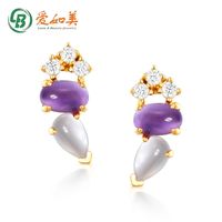 Wholesale Japanese and Korean Light Luxury Natural Powder Crystal Amethyst Earrings for Women S925 Silver Plated k Geometric Water Drop Color Jewelry M0QR