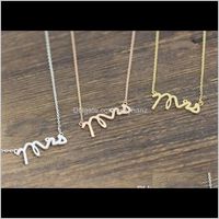 Wholesale Pendant Pendants Jewelry Drop Delivery Gold Sier Dainty Mrs Small Stamped Word Initial Necklace Simple Love Alphabet Letter Neck
