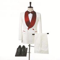 ivory shawl collar tuxedo jacket 2022 - Men's Suits & Blazers Men Suit Ivory 2pc Shawl Collar Business Pattern High-quality Wedding Tuxedos(Jacket+Pants)Custom Made Set