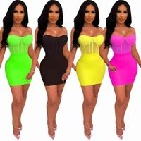 Wholesale Women Dresses Two Piece Dress Designer Slim Sexy Solid Colour Off Shoulder Strap Mini Great Birthday Summer Party Club Dress Ladies Skirt
