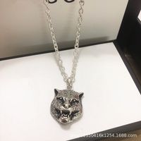 Wholesale New jewelry new jewelry Sterling Silver Double interlocking letter pattern tiger head pendant necklace for male and female couples to make old gifts