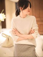 Wholesale Casual Dresses White round neck sweater women s mink wear loose gentle lazy wind bottomed sweater autumn winter coat