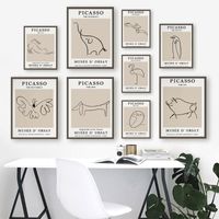 Wholesale Paintings Minimalist Poster Picasso Animal Canvas Painting Line Drawing Art Print Vintage Wall Picture For Living Room Home Decor