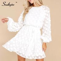 Wholesale Casual Dresses Southpire Long Puffy Sleeves Stylish Polka Dot White Dress Women s Holow Out Elegant Party Autumn Winter Ladies Clothes
