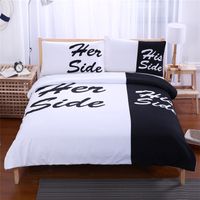 Wholesale Black white Her Side His Side bedding sets Queen King Size double bed Bed Linen Couples Duvet Cover Set V2