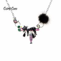 Wholesale Pendant Necklaces Fun Black Cat Pendants Fashion Woman Fur Ball Pompon Tassels Cute Animal Bird Fish Choker Jewelry