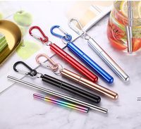 Wholesale Colorful Portable Reusable Folding Drinking Straws Stainless Steel Metal Telescopic Foldable Straws with Aluminum Case RRF12639