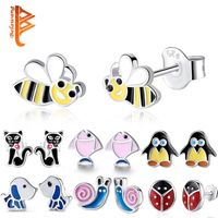 duck earrings 2022 - 100% 925 Sterling Silver Stud Earrings For Children Girl Honey Bee Duck Enamel Kids Fashion Jewelry