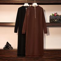 Wholesale Casual Dresses ICHOIX Autumn Winter Korean Version Women s Plus Size Dress Loose Solid Long Knitted L XL