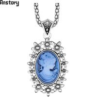 Wholesale Pendant Necklaces Lady Queen Cameo Necklace Vintage Hollow Flower For Women Antique Silver Plated Fashion Jewelry