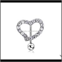 Wholesale Bell Drop Delivery Fashion Cute Heart Stylish Sexy Belly Button Rings Shiny Navel Ring Sier Stainless Steel Crystal Body Piercing Jewe
