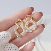 Wholesale Dangle Chandelier Korean Trendy k Real Gold Imitation Pearls Women Earrings Bling Zircon Geometry Drop Wedding Jelwery For Bridal