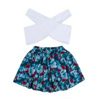 Wholesale Skirts Sexy Women Summer Floral Sleeveless Casual Evening White V Neck Top Short Shirt And Flower Colorful Mini Skirt