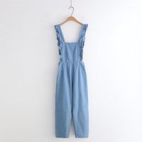 Wholesale Women s Jumpsuits Rompers Korean Fashion Casual Denim Jumpsuit Vintage Ladies Ruffles Baggy Overall s Girl Loose Blue Jeans