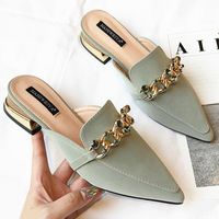 Wholesale Slippers Brand Designer Pointed Toe Women Slip On Mules Flat Heel Casual Shoe Rhinestone Slides Wooden Block Heels Footwear