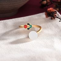 Wholesale Chinese Style Antique Gold Enamel Cloisonne Natural Hetian White Jade Ring