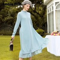 Wholesale Wool Splice Silk Street Style Sweater Dress Women s Autumn Long Sleeve Mid Length Loose Lady S XL Casual Dresses