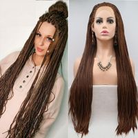 Wholesale Synthetic Wigs Brown Color Braided Lace Front Hair Long Box Cornrow Wig African Black Women