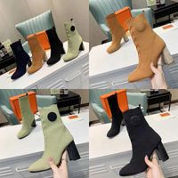 Wholesale 2021 Designer Knitting Women Boots Laureate Sexy Wool Pointed Shoe knight Elastic Force Boot Luxury Thick High Heels Platform Winter Leather Ladies Shoes Box