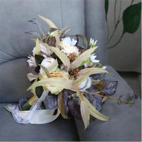 Wholesale Wedding Flowers Vintage Bride Bouquet Artificial Defoliation Beige Color Ins Bridal Silk Flower Buque De Noiva Para Casamento Supplies