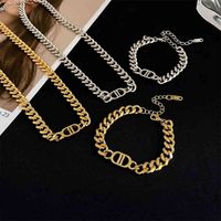 Wholesale 18k Plated Rope Chain Stainless Steel Fashion Brand Necklaces Smart Hip Hop Chunky Choker Letter Gold Cz Necklace Cd