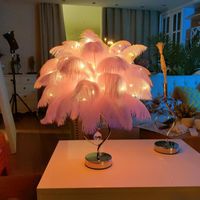 Wholesale Table Lamps Feather Bed Room Decor Lamp Standing Light For Bedroom Romantic Led Strip Desk Birthday Gift Wedding Office Lighting