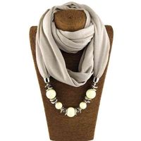Wholesale Fashion digner scarf Ethnic Chiffon Solid Collar Tassel Gorgeous beaded pendants jewelry Necklace Scarf Women Shawl Scarv