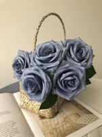 Wholesale Decorative Flowers Wreaths Dusty Blue Artificial Rose Head Silk Faux For DIY Wedding Party Decoration