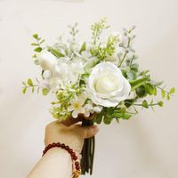 Wholesale Wedding Flowers Small Flower Hand Bouquet Ivory Cream Rose Real Touch Ramos De Novia Artificial Rustic Tulip Bridal Bouquets