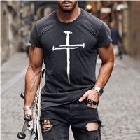 Wholesale Men s T Shirts Jesus Christ Cross d Printed T shirt Summer Casual All match Fashion Short sleeved Oversized Round Neck Streetwear