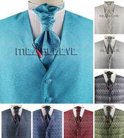 Wholesale Business male casual suits v neck vests custom design dress vest men s paisley tie hanky piece party groom wedding waistcoat set