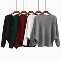 Wholesale 2021 women s autumn and winter new solid color loose one line collar top long sleeve knitted sweater