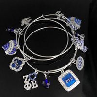 Wholesale Charm Bracelets Handmade Greek Sorority Blue Crystal Letter Zeta Phi Beta Handsigh Heart Lucky Clover Adjustable Bangles Bracelet