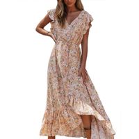 Wholesale Spring Summer New Dress Boho Summer Vestidos Buttons Sashes Ladies Gypsy Maxi Dresses Casual Female Floral Print Long