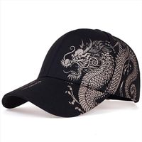 Wholesale Unisex Baseball Cap Black Adjustable Chinese Style Dragon Print Casual Snapback Hats Bone Hop Hat Sun Gorras