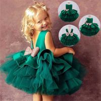 Wholesale Embroidered Flower Lace Infant Girls Party Wedding Dresses Sleeveless Fluffy Skirt Baby Glitter Bow Princess Dress Lovely Kids Christmas Clothes GT98I9C
