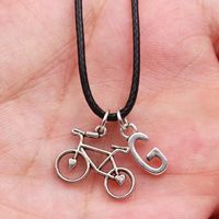 Wholesale Pendant Necklaces A Z Letter I Love Bike DIY Tibetan Silver Color Black Leather Necklace Handmade Fashion Jewelry For Men Women Gift