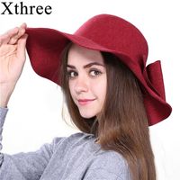Wholesale Stingy Brim Hats Xthree Fashion Autumn Vintage Wool Wide Brim Fedoras For Women s Hat Bowler Floppy Fall Ladies Cap