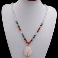 Wholesale Transparent White Crystal Necklace Colors Natural Stone Beads Pendant Necklaces Jewelry For Women Healing Balance Sweater Chain