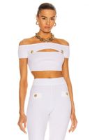 Wholesale Women s Tracksuits Summer Women White Sexy Hollow Out Two Piece Bandage Set Solid Sports Blouses Tight Lady Short Sleeve Club Crop Tops
