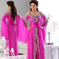 Wholesale Arabic Muslim Fushia Prom Dresses Hot Selling Spaghetti Strap Beaded Sequined Turkish Formal Evening Party Gowns Robe De Soiree P233