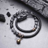 Wholesale Flower Black Hair Crystal Mixed with Personalized Manual Texture Wood Bead Bracelet Men s Hand String National Fashion