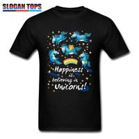 Wholesale Happiness T shirt Men Gift t Shirt Believe in Unicorns Tshirt Birthday Custom Clothes Adult Lovely Cartoon Tops Cotton Tees Blue