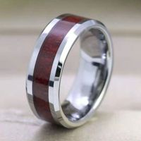 Wholesale 8mm Tungsten Finger Rings Durable Vintage Titanium Stainless Steel Wood Inlay Ring Jewelry for Men Women L Stainless Steel M2