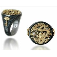 Wholesale Hecheng men s gold plated two color ring domineering Chinese dragon bright black gold hand ornament