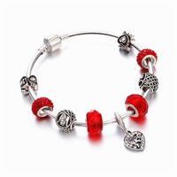 Wholesale Vintage Silver Plated Murano Glass Beads Bracelets For Women Animal Ball Charm Bracelet Bangle DIY Heart Pulseira Jewelry Gift